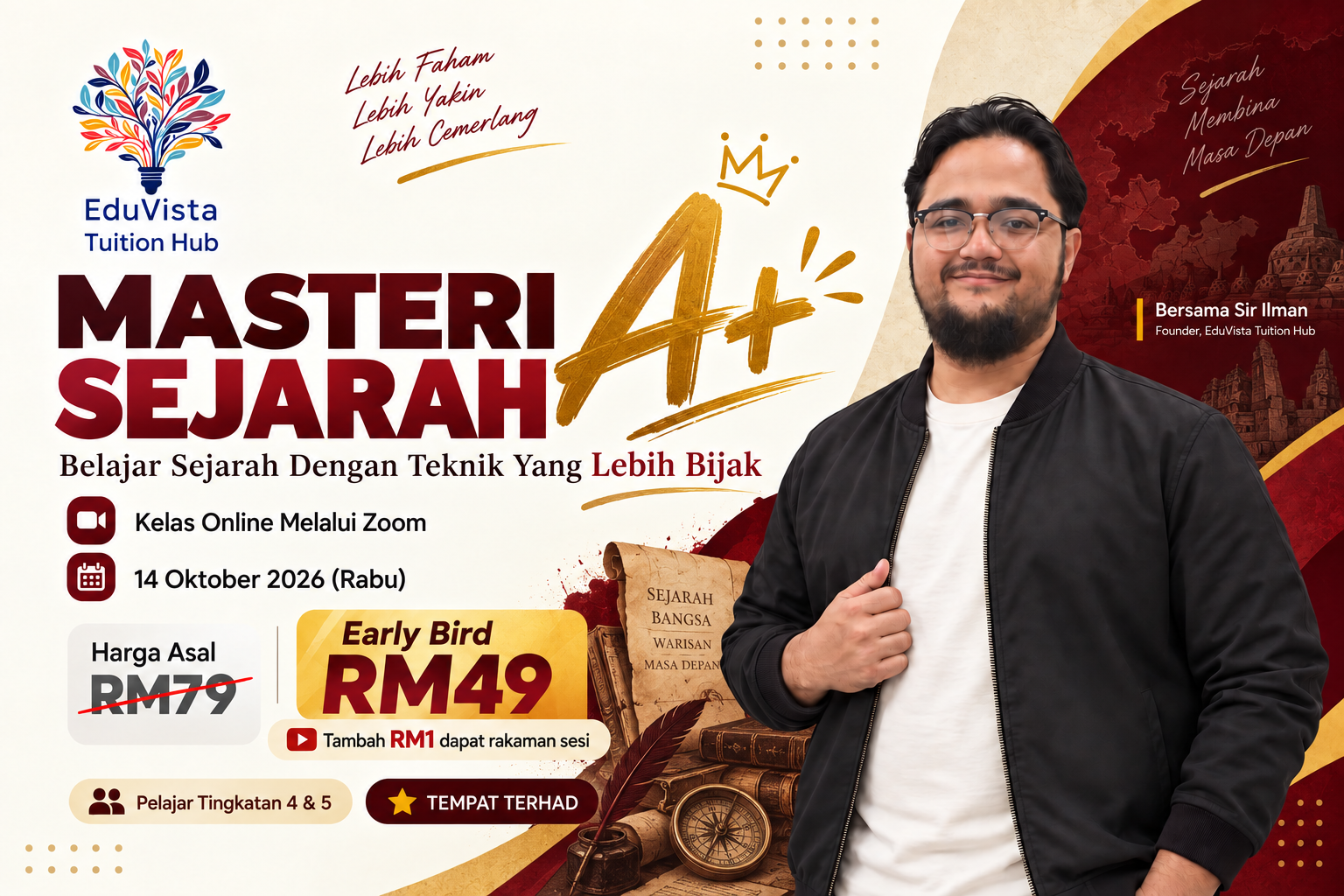 Poster program Masteri Sejarah A+